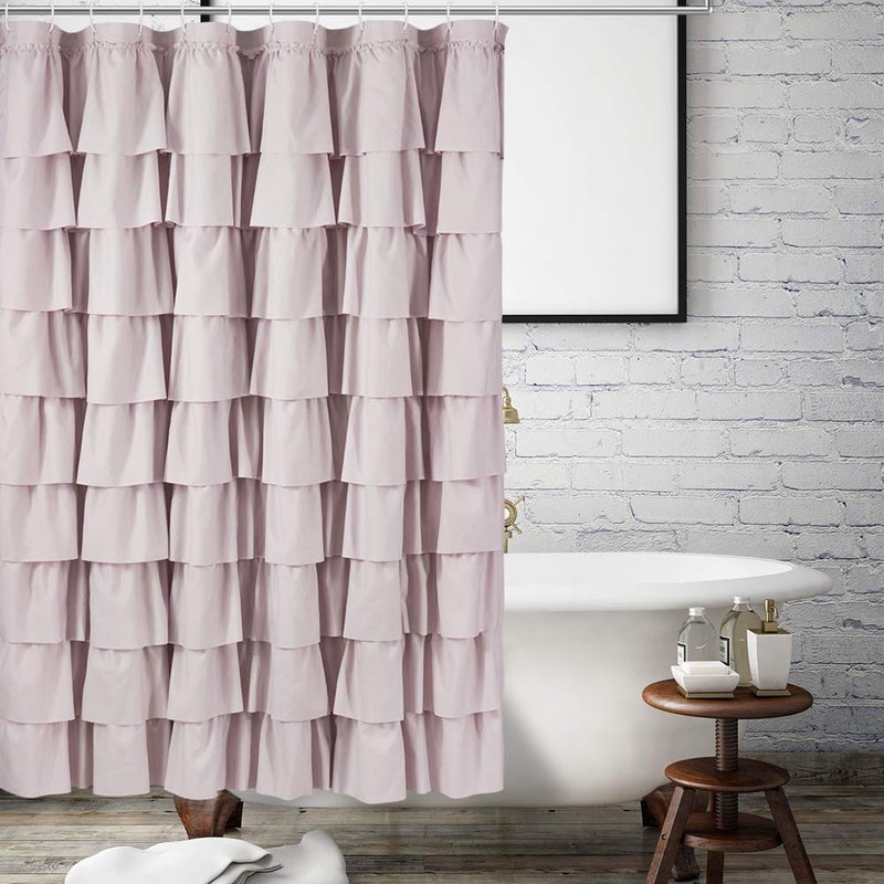 WestWeir Blush Ruffle Shower Curtain - Farmhouse Fabric Bathroom,Rustic Style 72 inches Square - Image 3